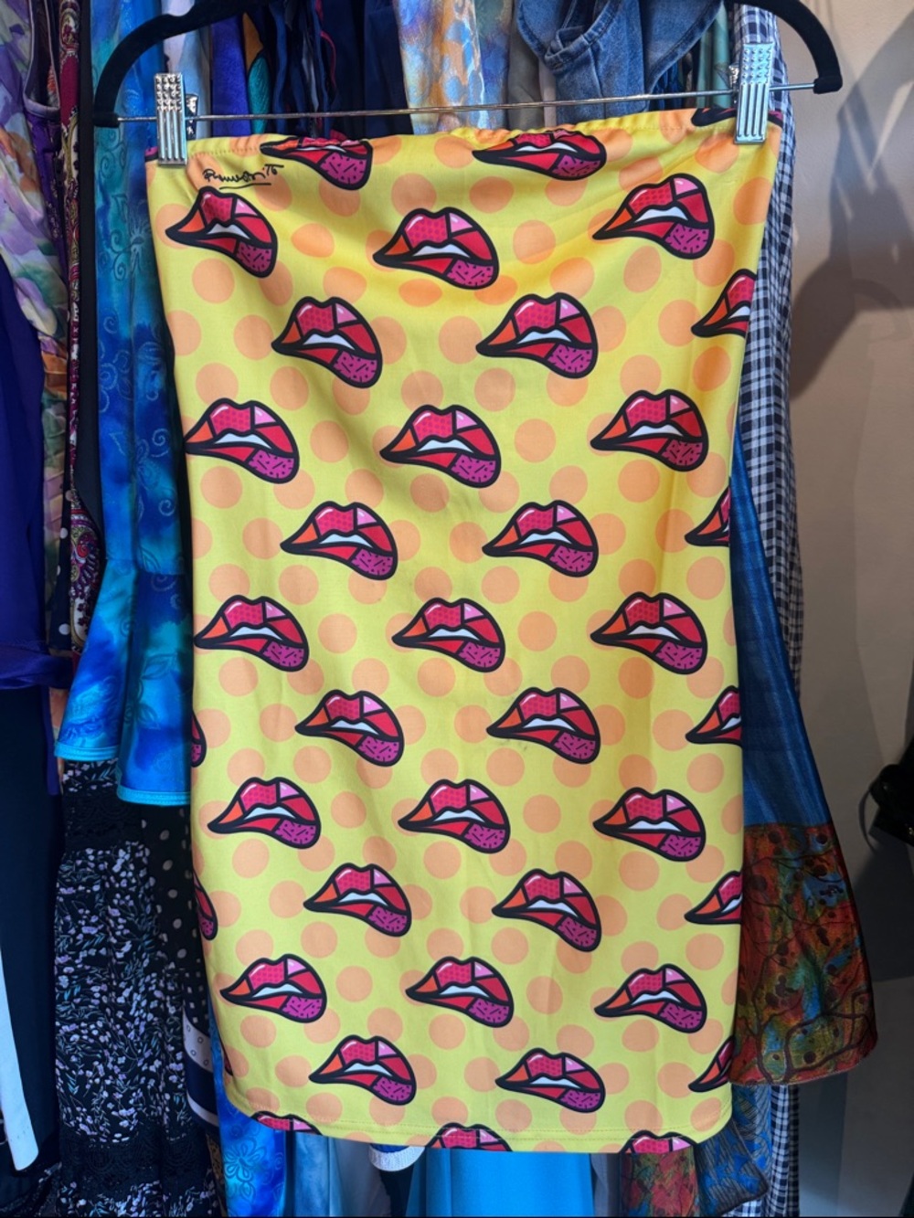 Fashion Nova Yellow Lip Print Polkadot Tube Dress